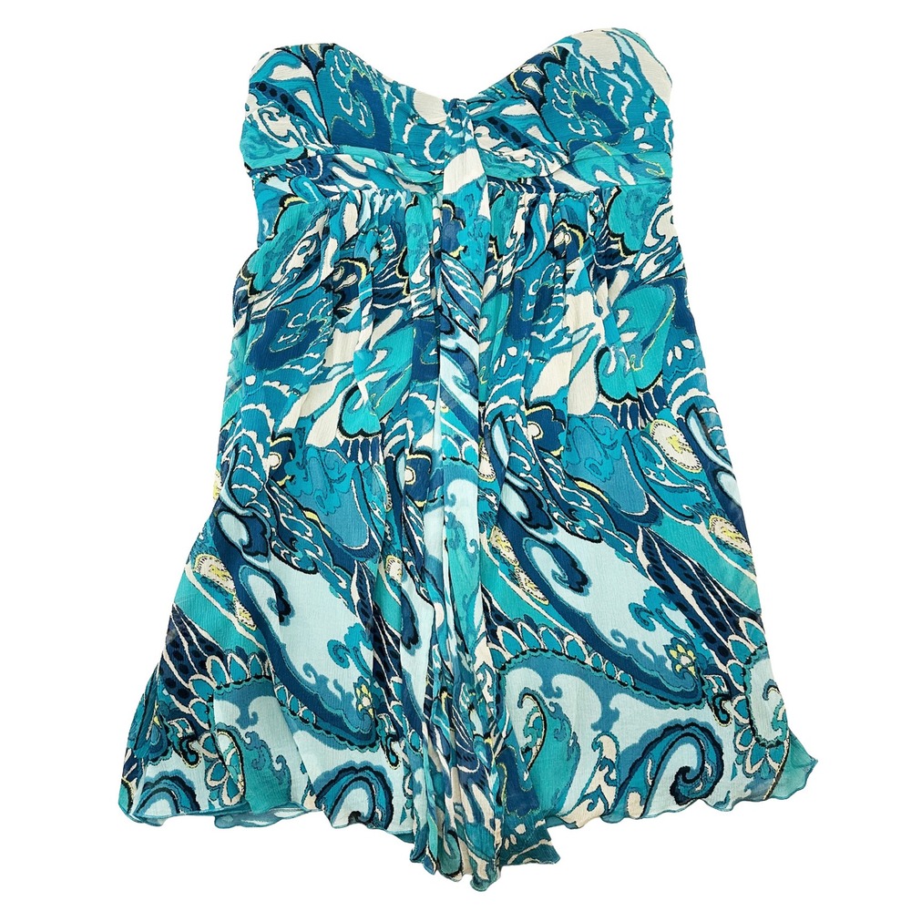 EXPRESS Y2K 100% Silk Strapless Babydoll Party Dress • 12 • blue • retro fairy